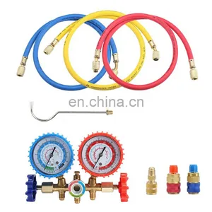 Conjunto de manómetros de colector de bronce CT-536 B para sistema de refrigeración HVAC, aire acondicionado automático, recarga de AC R134A, R22, R12, manguera de recarga de AC thumbnail-2