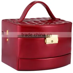 High Quality Jewelry Display Case, Custom Leather Display Case for Jewelry,red Shiny Leather Jewelry Case With Mirror thumbnail-2