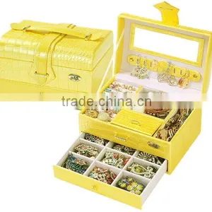 Faux Leather Large Lockable Jewelry Box Case Storage With Mirror,jewelry Showcase Display Case thumbnail-2