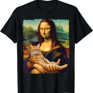 Mona Lisa Holding Cat Kitty For Cats Lover Cat Dad Cat Mom T-Shirt thumbnail-1