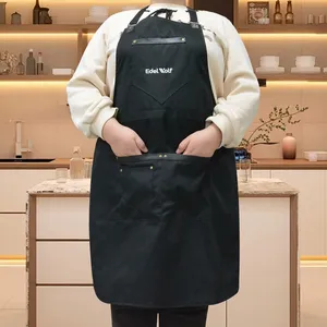 Canvas Work Apron Belt Ornament Zipper Pockets Adjustable Neck Strap Heavy Duty Unisex Kitchen BBQ Gardening Black Apron thumbnail-1
