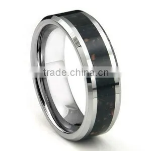 Tungsten Carbide Black Lava Riverstone Inlay Wedding Band Ring, Lava Riverstone Tungsten Ring thumbnail-1