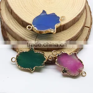 JF8556 New Gold Plated Agate Hamsa Hand Charm Connectors thumbnail-1