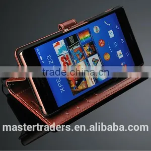 Original Fashion 64 Grain Stand Holder Wallet Flip PU Leather Case For Sony Z3 MT-3102 thumbnail-4