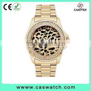 Gold Plating Custom Leopard Dial Watch Ladies Diamonds Watch thumbnail-1