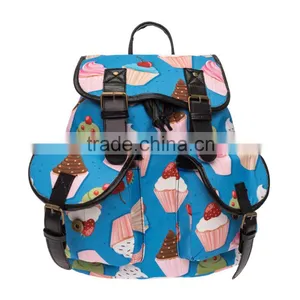 2016 3d Printed Muffin Cartoon Vintage Canvas Rucksacks Cute School Satchel Rucksack Backpack Campus Bag thumbnail-1