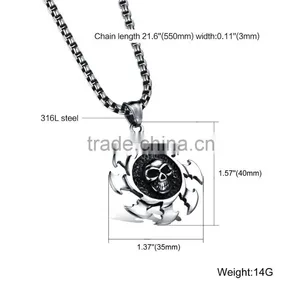 Wholesale Fashion 316l Stainless Steel Skull Necklace With Sun for Men Gift thumbnail-6