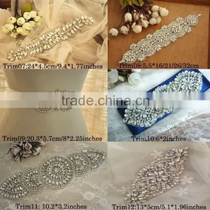 New Design Bridal Beaded Rhinestone Trimming Applique For Wedding Sash Crystal Bridal Applique For Wedding Dress thumbnail-3