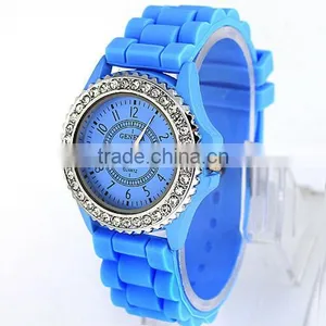 New Blue Geneva Crystal Jelly Gel Silicon Teenagers Girls Women's Wrist Watches thumbnail-1