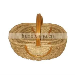 Rattan and Seagrass Picnic Basket With Handle thumbnail-1