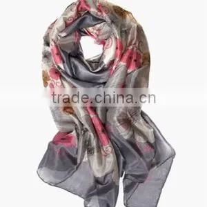 Silk Feel Polyester Floral Scarf thumbnail-1