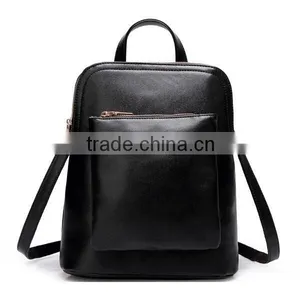 Solid Color Pu Leather College Daypacks Travel Backpack thumbnail-4