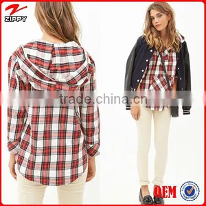 Women Wholesale Long Sleeves Plaid Flannel Hoodies Custom Hoodies thumbnail-1