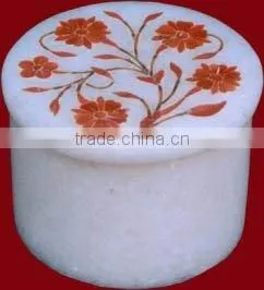 White Marble Round Trinket Box thumbnail-1