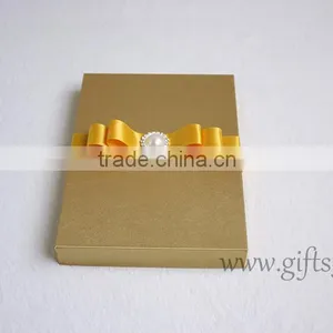 Luxury Handmade Gold Wedding Invitations Box With Ribbon Bow thumbnail-2