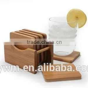 Square Bamboo Wooden Coasters With Holder and Gift Wooden Box, 3.5 by 3.2-Inch, Set of 6 thumbnail-1
