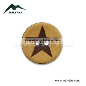 36L(23mm) Natural High Quality Brown Wood Button Painted Star Laser Engraving on thumbnail-1