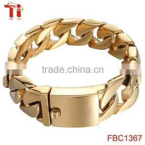 MENS 9" GOLD 316L STAINLESS STEEL 20MM CUBAN CURB LINK CHAIN BRACELET thumbnail-1