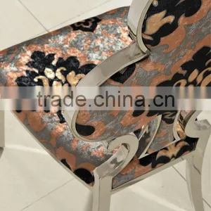 B355 Classic Design Stainless Steel Frame Flower Fabric Velvet Dining Chairs thumbnail-3