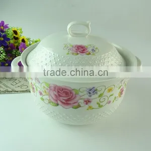 New Design Wholesale Porcelain Pots With Decal , White Porcelain Soup Tureen With Porcelainlid thumbnail-1