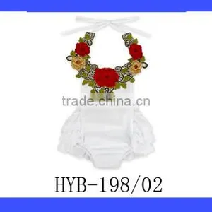 Red Embroidery Flower Halter Backless Boho Newborn Baby Vintage Romper thumbnail-6