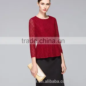 Spring-Summer Season Ladies Three-Quarter Length Sleeve Round Collar Waisted Casual Shirt thumbnail-4