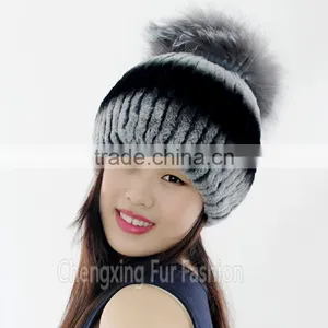 CX-C-02F Lovely Custom Beanie Hat Fashion Handmade Rex Rabbit Fur Hat thumbnail-3