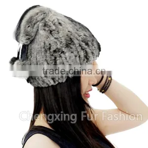 CX-C-240B Women Fashion Fur Pom Pom Winter Knitted Rabbit Fur Hat thumbnail-1