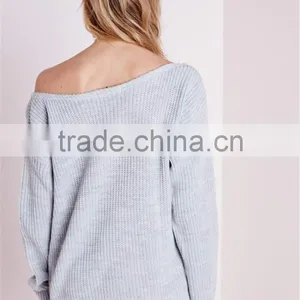 Custom Design Women Oversized Knitwear Plain Longline Sweater For Winter Off Shoulder Knitted Jumper Grey thumbnail-2