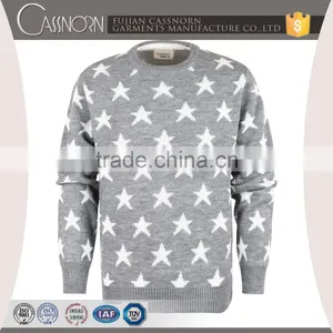 Crew Neck Pullover Blend Knit Star Pattern Fashion Mens Winter Jacquard Sweater thumbnail-5