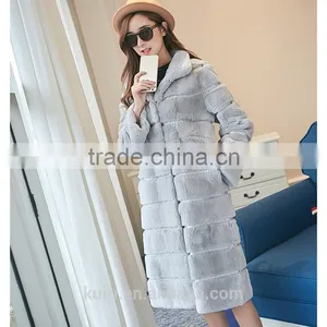 Fashion Show Style Rex Rabbit Fur Coat Women Very Long Rex Rabbit Fur Jacket Winter Fur Big Size thumbnail-4