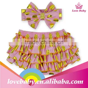 New Arrival Baby Shorts Golden Polka Dot Bloomers Toddlers Pants With Headband thumbnail-3