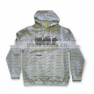 CVC80/20 Allover Print Fleece Men's Pullover With Hood and Long Sleeves thumbnail-1