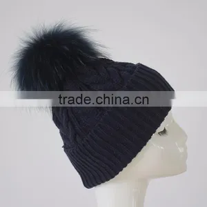 Myfur Knitted Real Fur Pom Pom Attached Crochet Fancy Baby Beanie Hats thumbnail-4