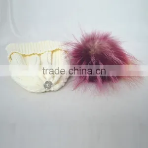 Myfur Elegant Women White Color Wool Blend Hat and Cap With Fur Ball Top thumbnail-6