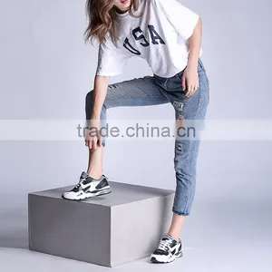 New Arrival Plus Size Ripped Denim Jeans for Womens thumbnail-1