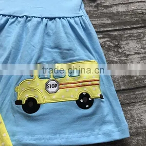 Back to School 3-8years Old Girls Outfit Clothes School Bus Clothing Aqua Yellow Ruffles Cotton Capris With Matching Accessories thumbnail-5