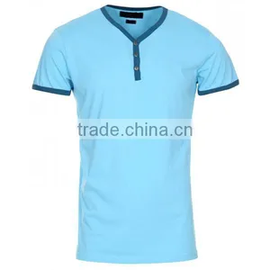 Short Sleeve V Neck T Shirt With Button/Button T Shirt thumbnail-1