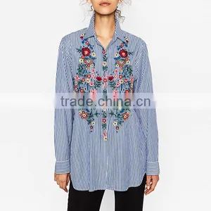 Guangzhou Women's Striped Embroidered Shirt thumbnail-1