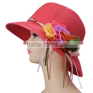 Flower Wide Brim Cloche Fedora Bowler Straw Hat Summer Spring Sun Cap thumbnail-5