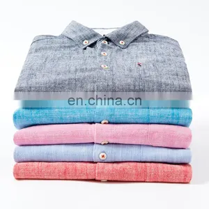 Wholesale Mens Long Sleeve Plus Size Heather Colors Linen Casual Shirts thumbnail-1