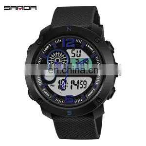 SANDA 762 New Model Men Wristwatch Branded Digital Analog Week Day Showed Silicone Current Watch thumbnail-5