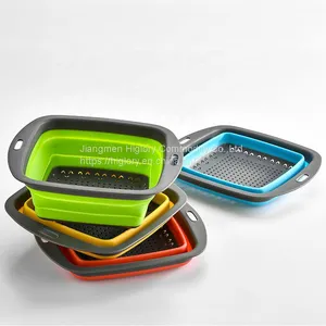 Square  Space Save Silicone Collapsible Colander Basket and Foldable Drain Strainer for Kitchen thumbnail-2