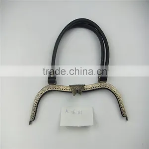 Antique Brass Handbag Frame Metal Handbags Sewing Frame for Bags With an Elegant Lock and Leather Handles thumbnail-1