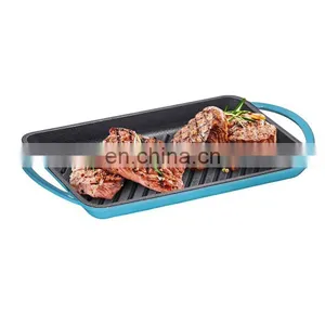 Enamel Cast Iron Rectangle Grill Griddle Frying Pan Cooking Grill Pan thumbnail-1