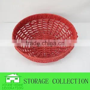 Handmade Round Red Paper Rope Decorative Basket thumbnail-2