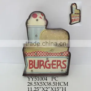 BURGERS Embossed Metal Wall Palque With LED Light thumbnail-1