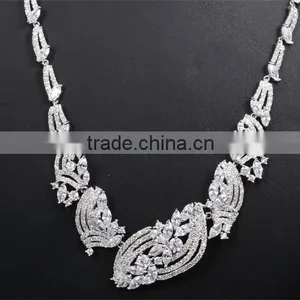 New Model China Wholesale Rhodium Plated Cubic Zirconia Bridal Indian Jewelry Set thumbnail-3
