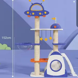 Factory Latest Fabric Spaceship Cat Toy With Nest and Scratcher Tower House Cat Climbing for Large Medium Size Cat thumbnail-3