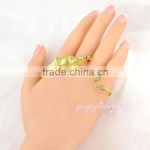 Fashion Expandable Leaf Shape Cuff Fake Gold Charm Crystal Bead Girls Latest Bangles thumbnail-6